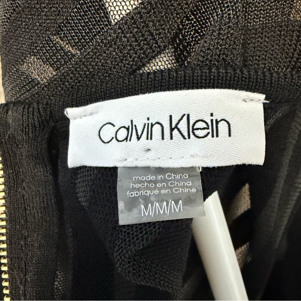 Calvin Klein Black Illusion-Stripe Fit & Flare Knit Dress, Size M - Picture 6 of 7